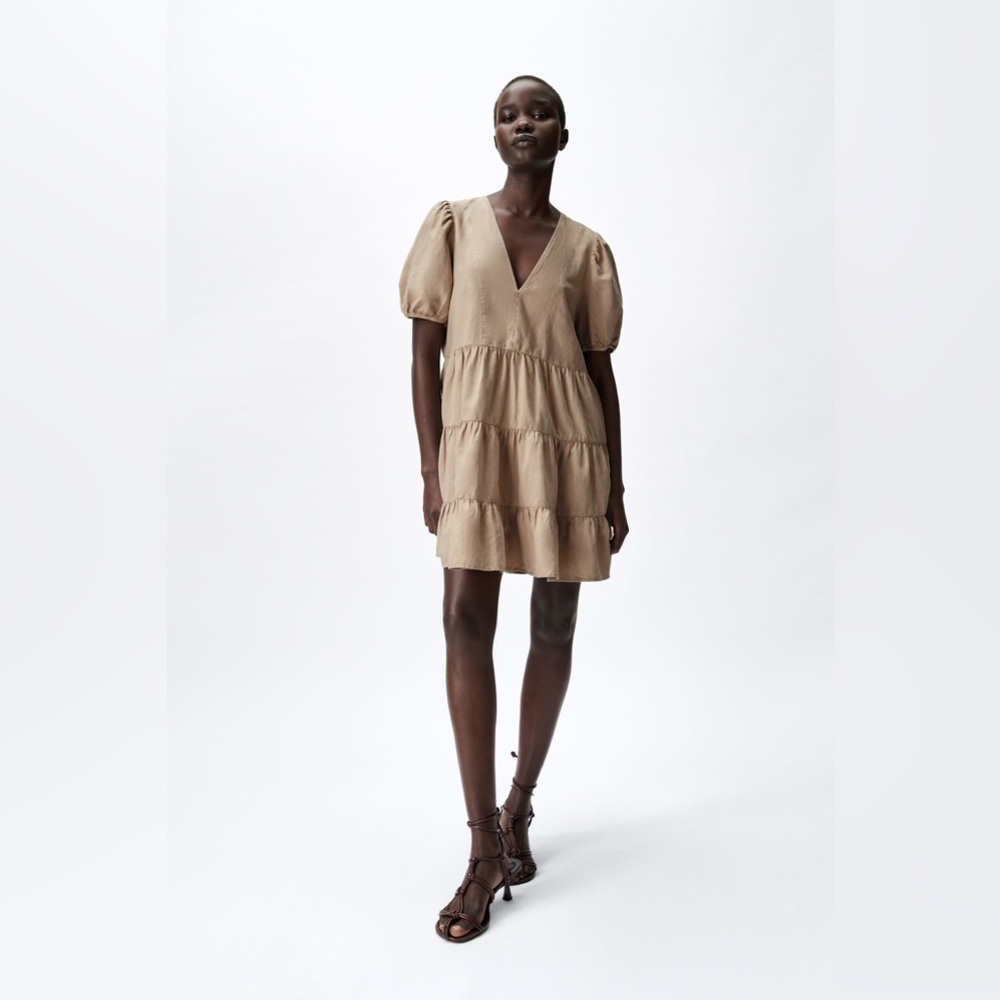 TIERED MINI DRESS - SAND